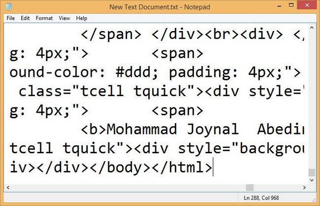 Collez le code source html dans le document de texte